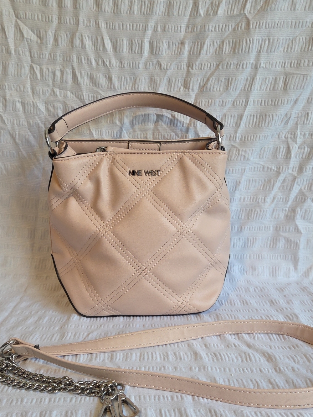 Nine West Quilted Blush Bucket Shoulder Bag